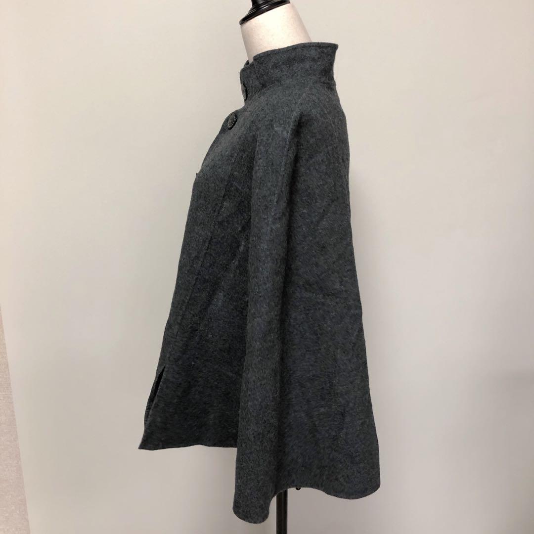 【希少美品】レリアン　リバーシブル　ポンチョ　ケープコート　グレー　チェック