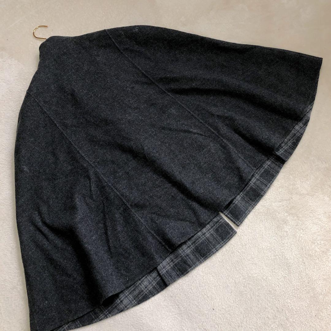 【希少美品】レリアン　リバーシブル　ポンチョ　ケープコート　グレー　チェック