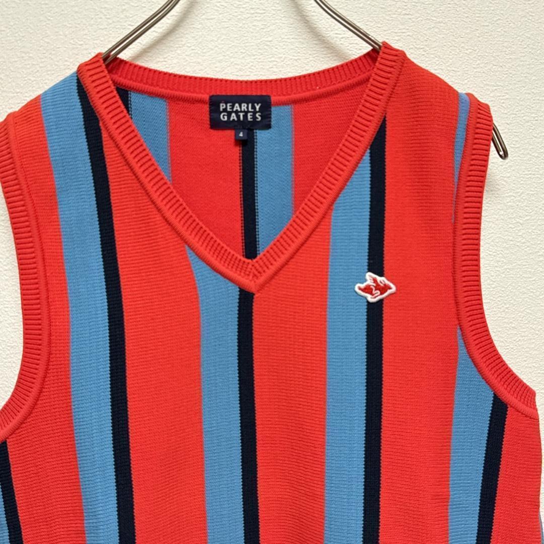 PEARLY GATES ベスト レッドネイビーブルーストライプ サイズ4