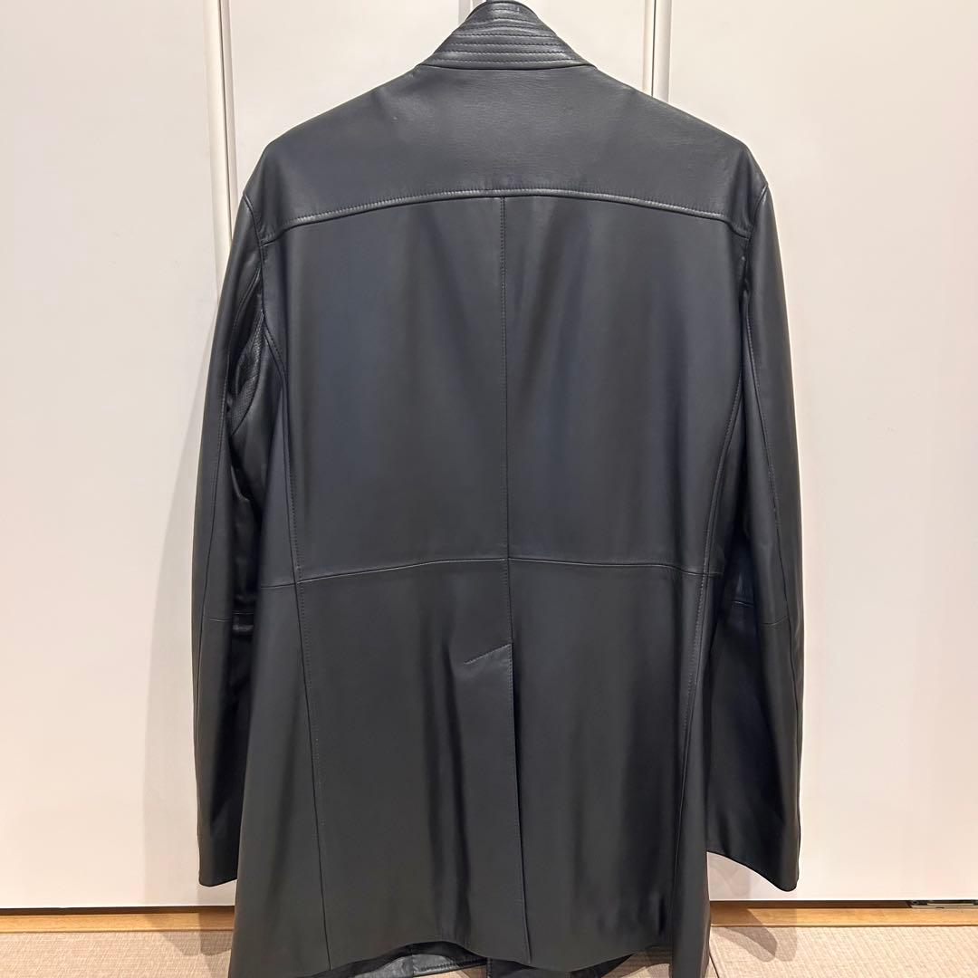 【美品】DURBAN 本革 レザー ロングコート 黒 メンズ 裏地付き ダーバン