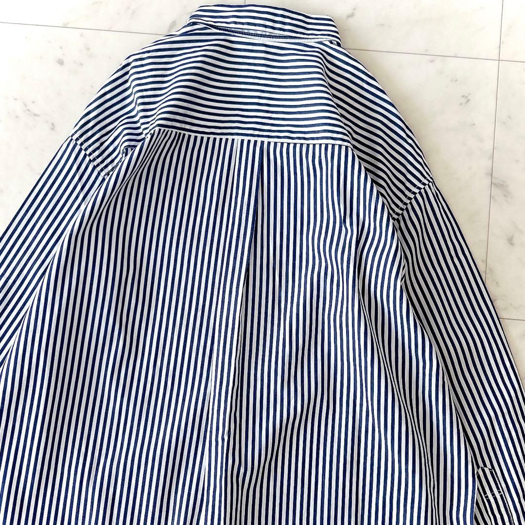 美品 かぐれ コットン レギュラーワイドシャツ ストライプ柄 ブルー×ホワイト