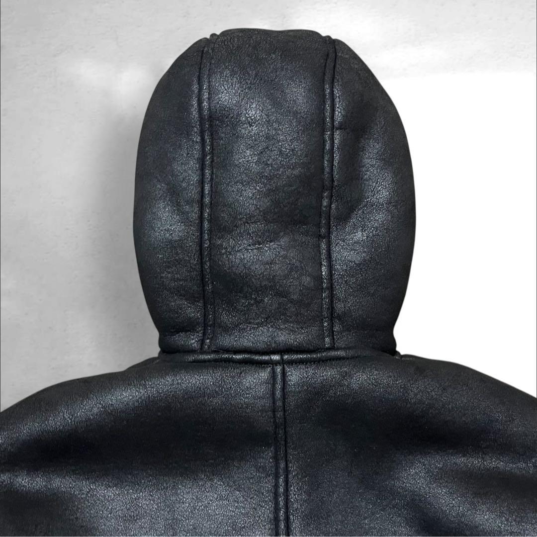 ZARA フード付き　ムートン　フェイクレザージャケット　ムートンジャケット