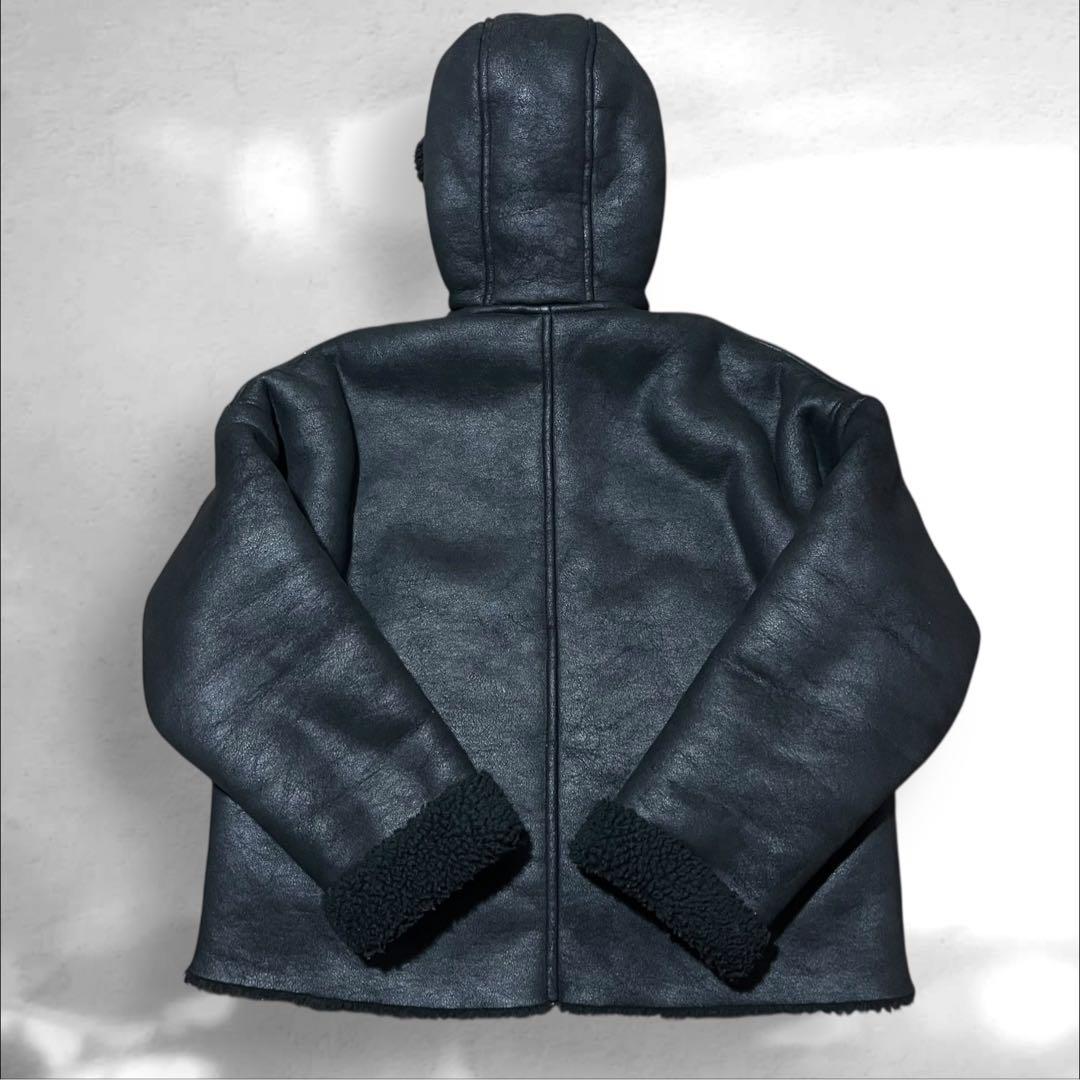 ZARA フード付き　ムートン　フェイクレザージャケット　ムートンジャケット