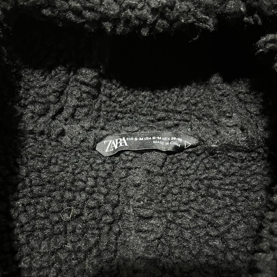 ZARA フード付き　ムートン　フェイクレザージャケット　ムートンジャケット