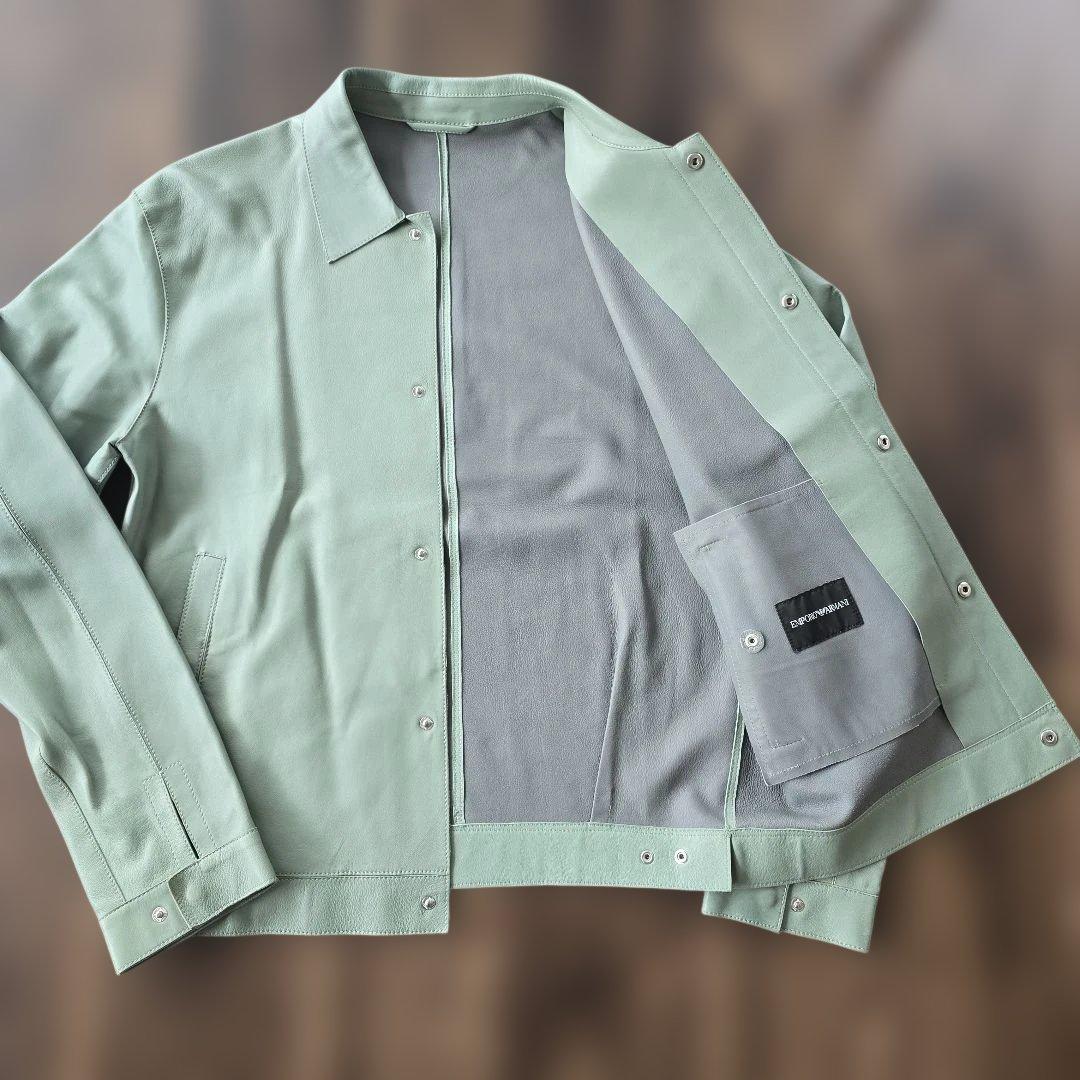 【エンポリオアルマーニ】ミントグリーン ラムレザー シャツジャケットサイズ48