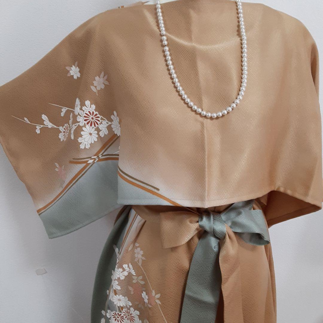リメイク着物ロングワンピースボレロ付き正絹Ｌ