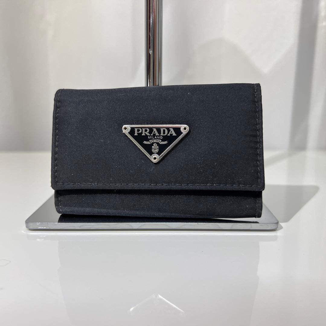 プラダ★PRADA★ブラック キーケース 三角ロゴ ナイロン サフィアーノ ６連