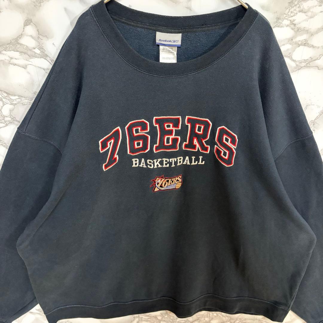 一点物 超ビッグサイズ　Reebok 76ers旧ロゴ刺繍スウェット　ビンテージ