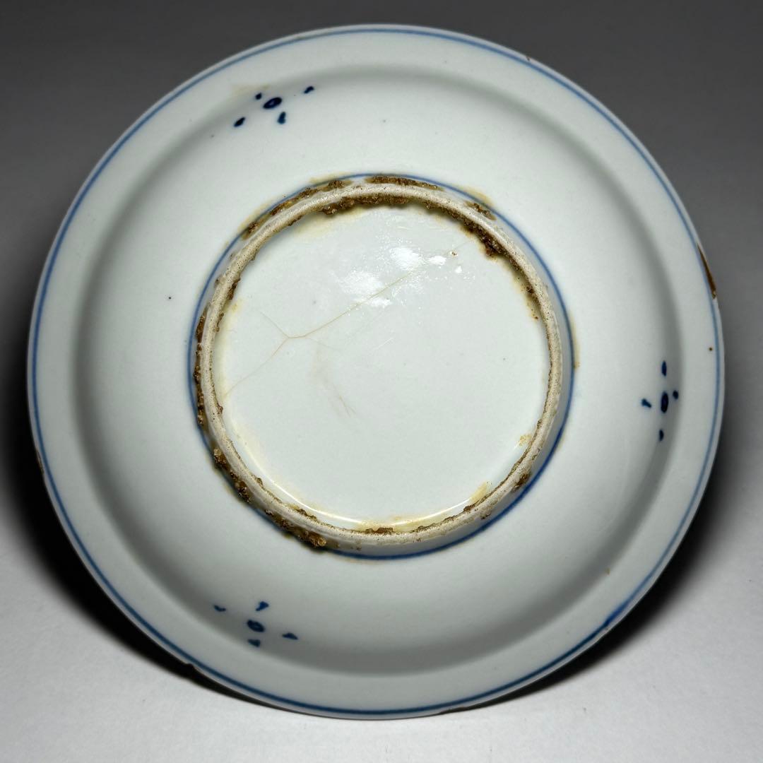 ◆天啓染付皿 月下人物図 明時代末期 古渡り 伝世品 唐物 古染付 中国美術