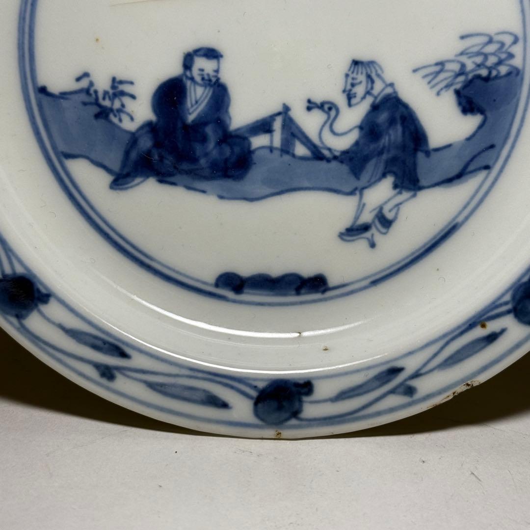 ◆天啓染付皿 月下人物図 明時代末期 古渡り 伝世品 唐物 古染付 中国美術