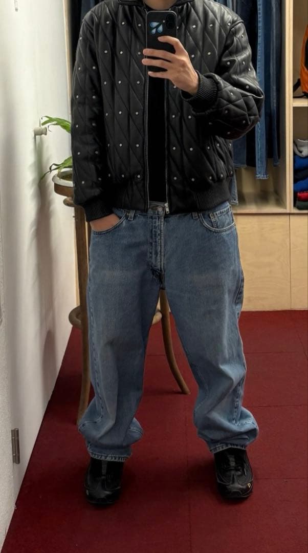 supreme Quilted Studded Leather Jacket 黒