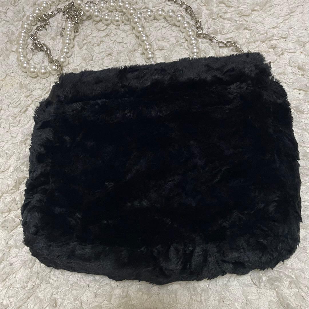 LIMI feu パールチェーン フラップ ファーショルダーバッグ