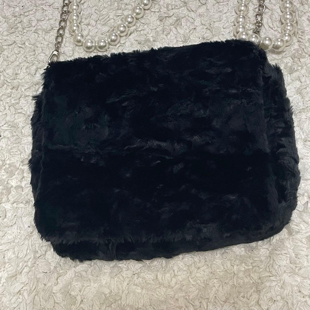 LIMI feu パールチェーン フラップ ファーショルダーバッグ
