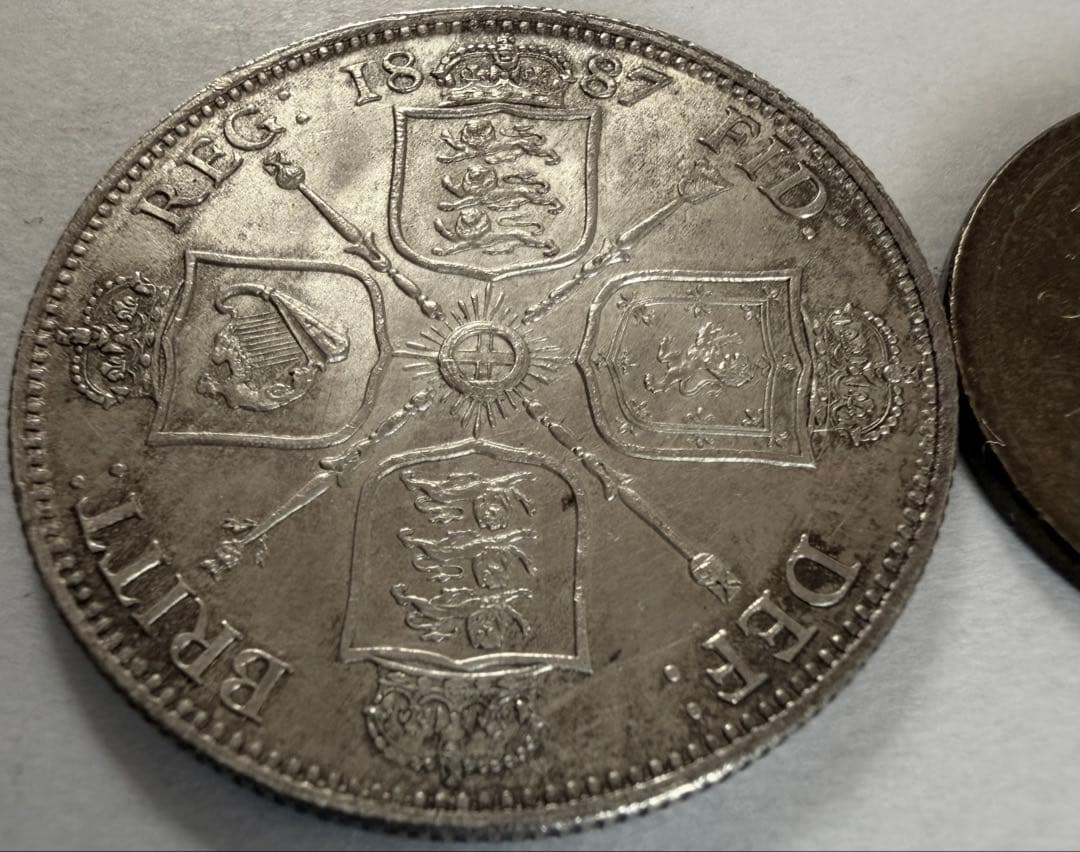 招*@様 1887年英国　ジュベリーヘッドビクトリア女王 1フローリン銀貨ハイグ