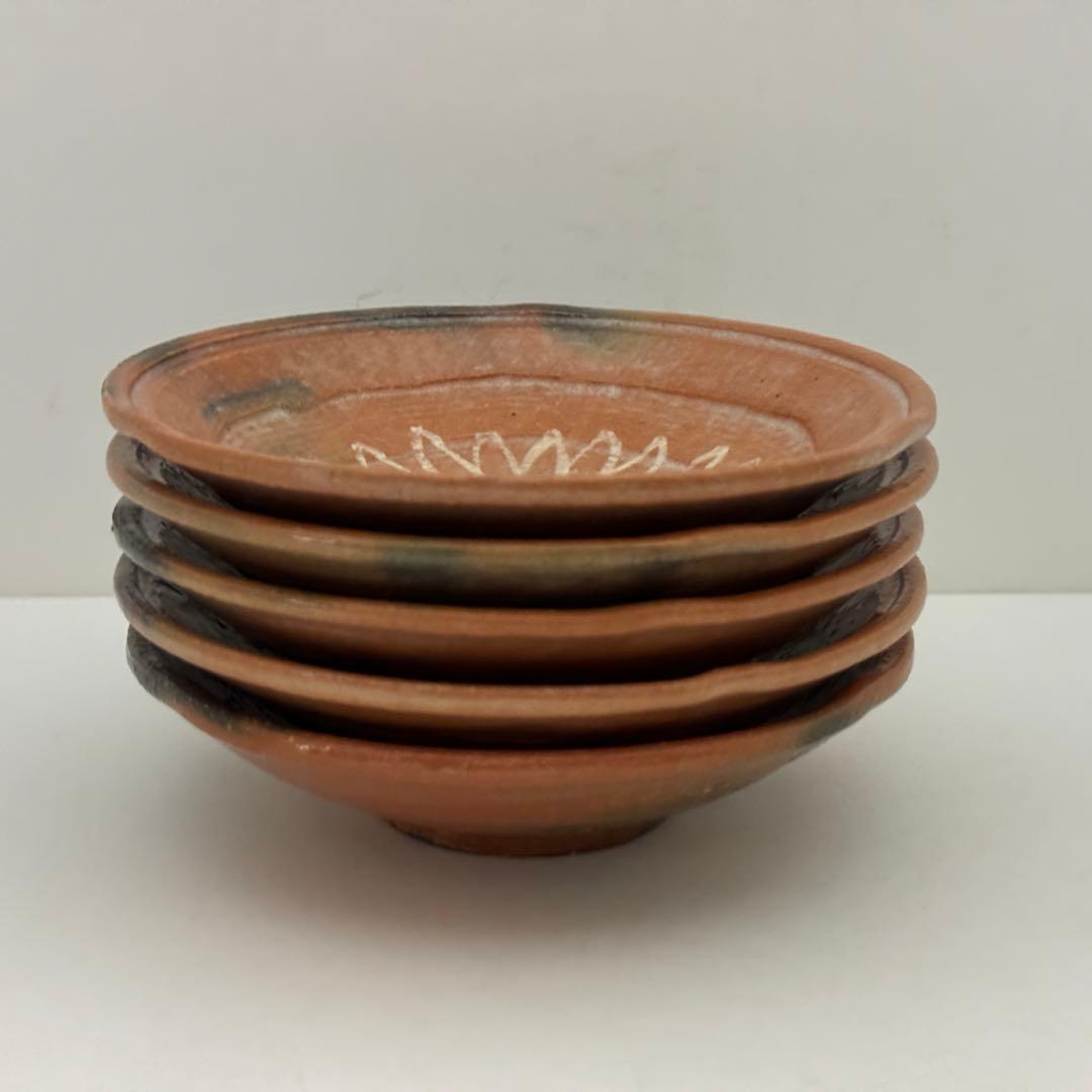 吉村楽入 菊絵赤楽向付 皿 5客