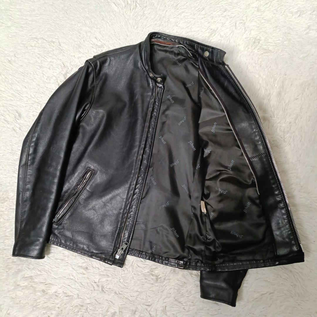 Schott ライダースジャケット シングル レザージャケット ブラック 牛革