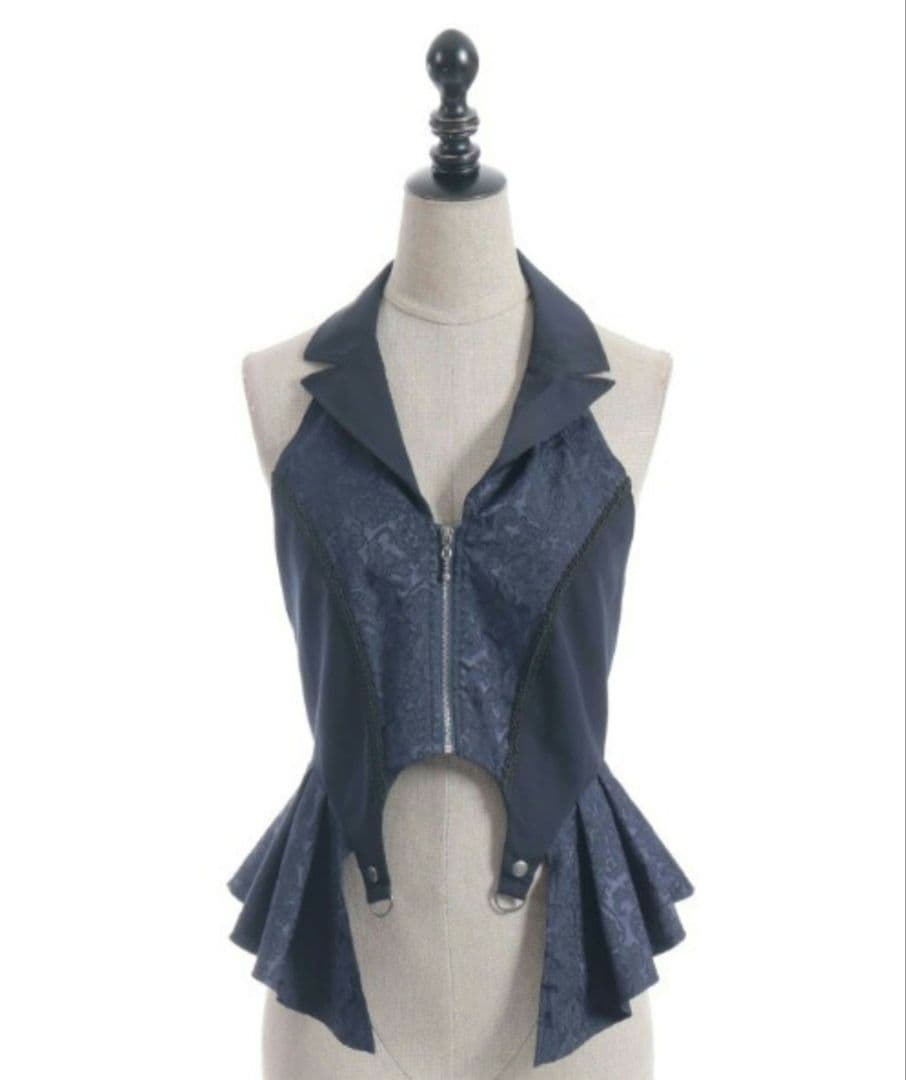 axes femme POETIQUE ジャカードホルターベスト 紺
