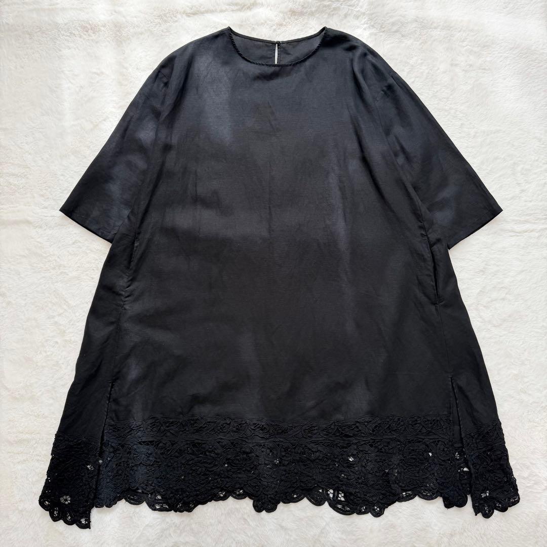美品✨ビアズリー バテンレースリネンワンピース　ブラック　Fサイズ　完売品