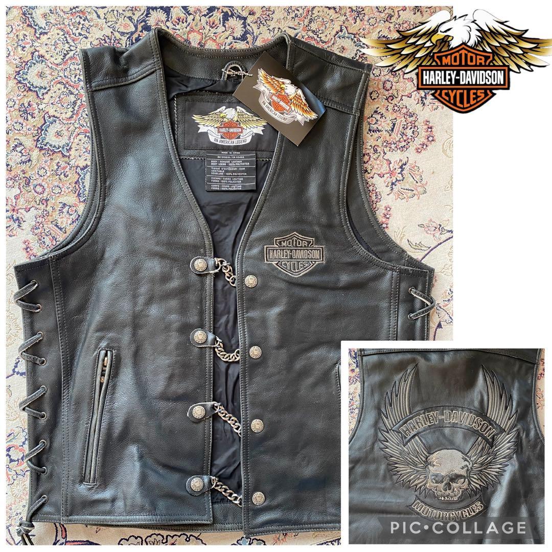 新品未使用Harley-Davidsonレザーベスト スカルベスト 現品限り特価