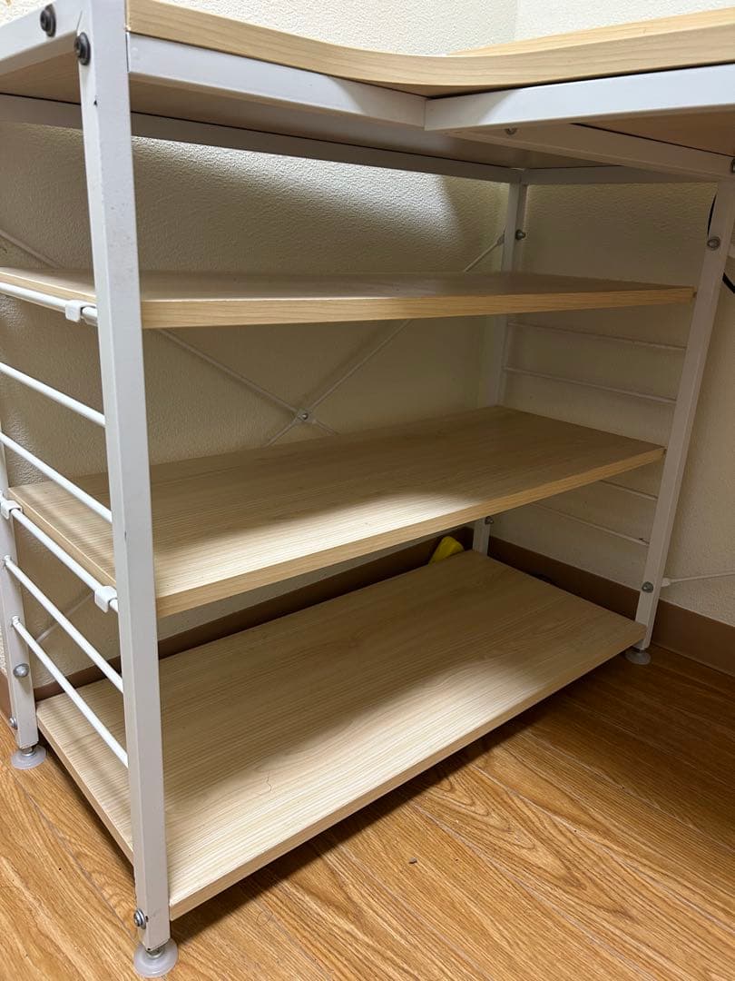 L字型のデスク　パソコンデスク　2段棚付き　120＊80cm