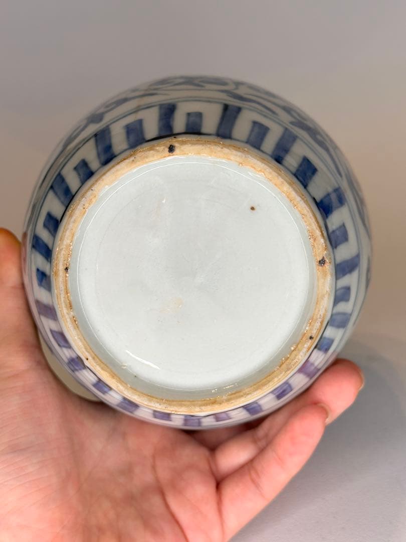 中国明代 染付 鳳凰文 小壺 古陶磁 時代物 口縁に傷あり 骨董品 アンティーク