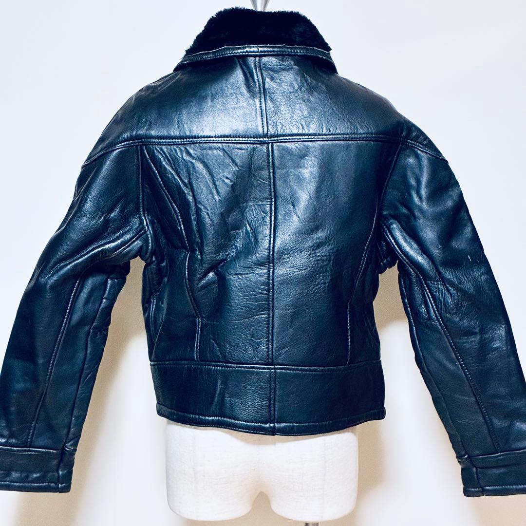 90s Real Leather イングランド製 ブラック ムートン ジャケット