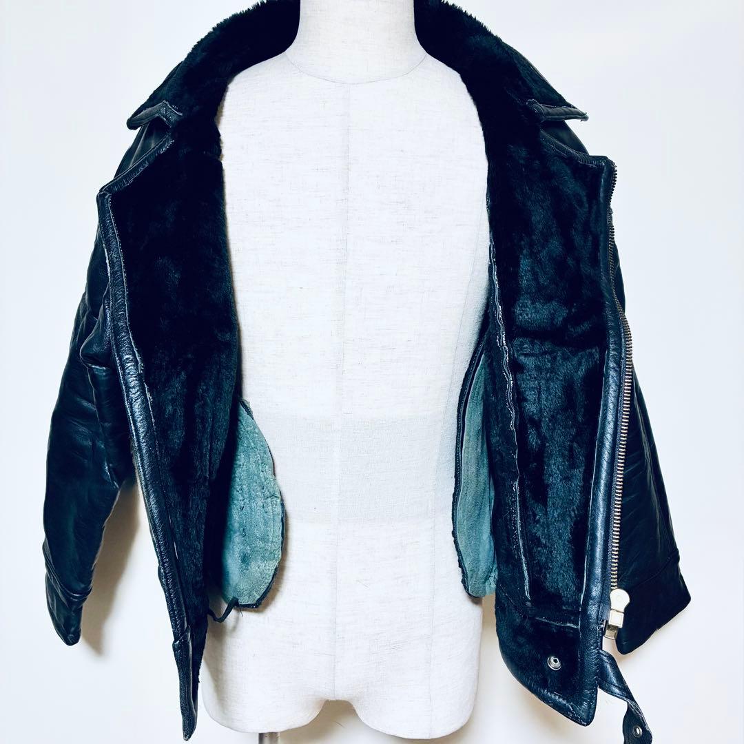 90s Real Leather イングランド製 ブラック ムートン ジャケット