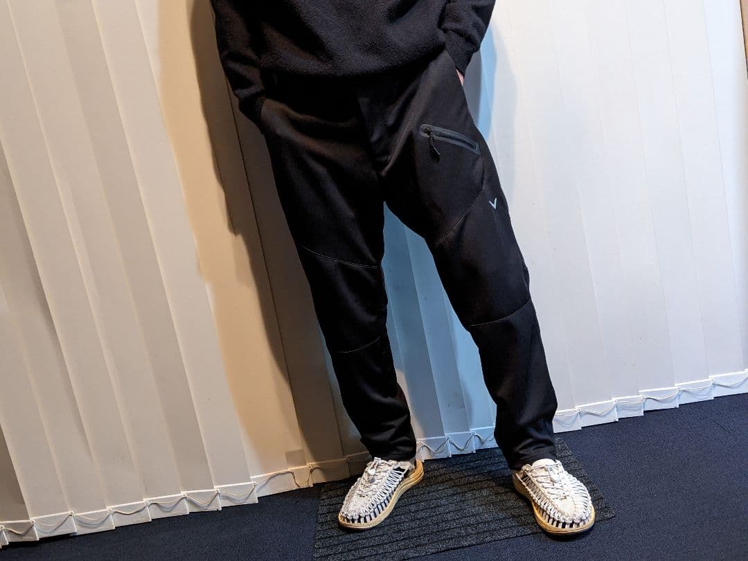 キャロウェイ　デカロゴ　ストレッチ　ロングパンツ　ダンボール　ジョガーパンツ　黒