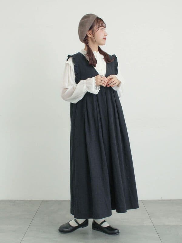 サマンサモスモス【Cross×Linen】肩フリル前後2WAYジャンパースカート
