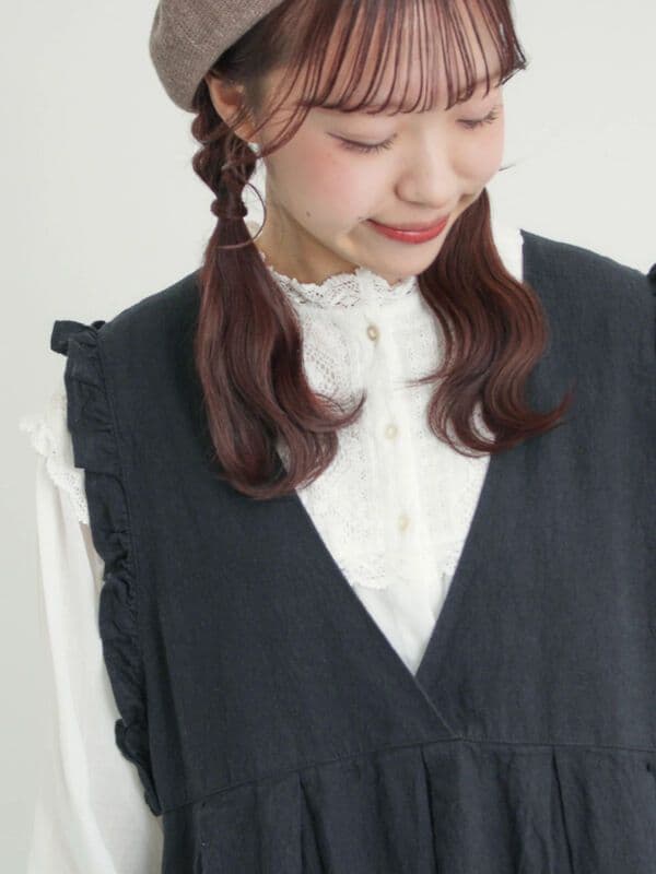 サマンサモスモス【Cross×Linen】肩フリル前後2WAYジャンパースカート