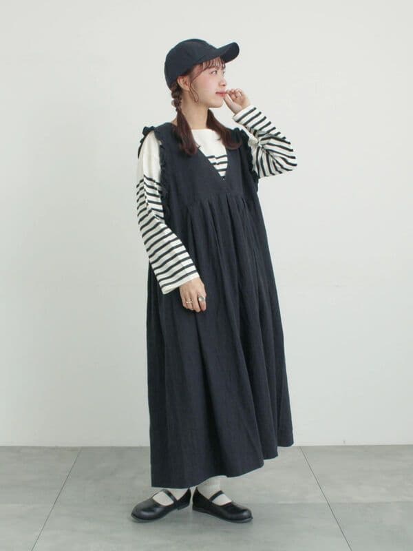 サマンサモスモス【Cross×Linen】肩フリル前後2WAYジャンパースカート