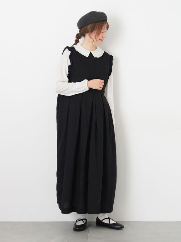 サマンサモスモス【Cross×Linen】肩フリル前後2WAYジャンパースカート