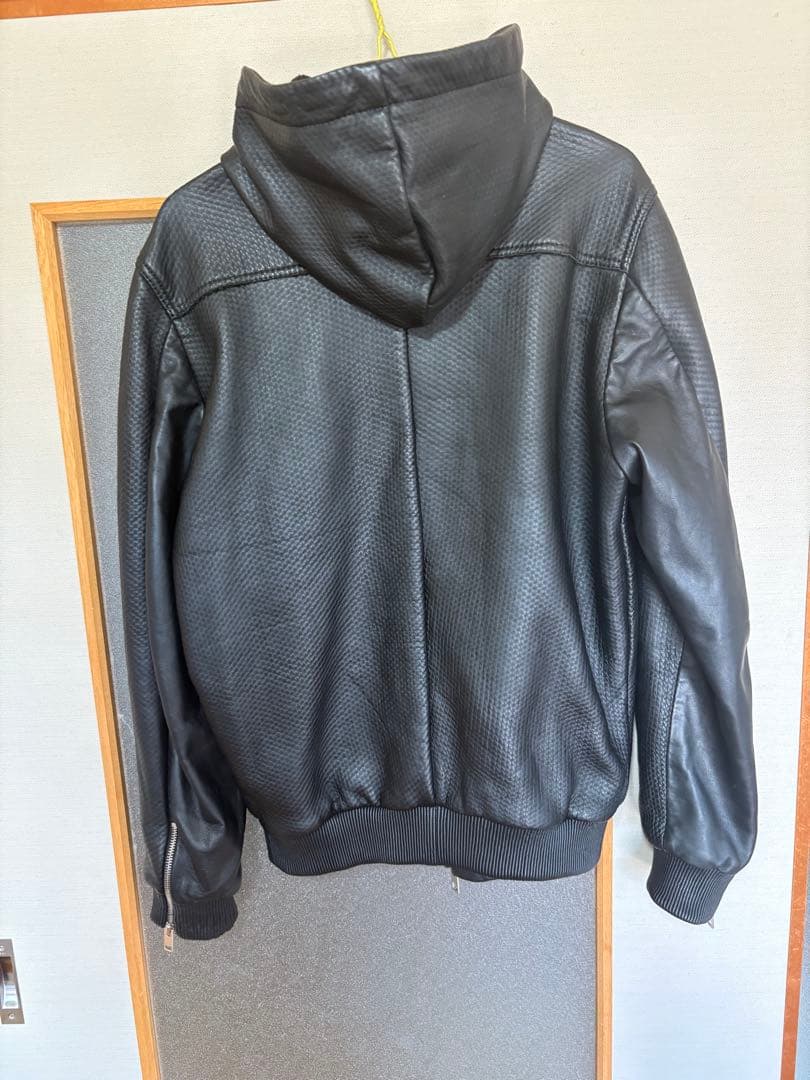 DIESEL フード付きブラックレザージャケット