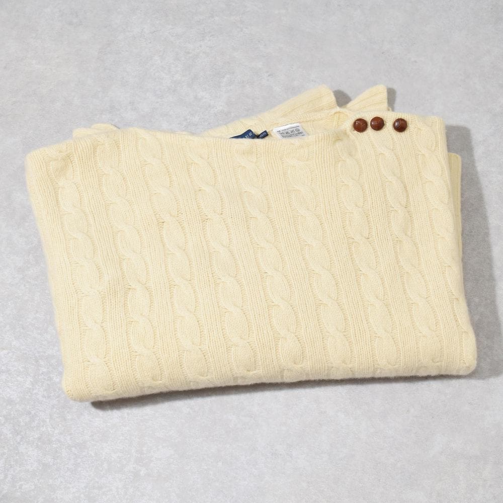 ラルフローレン ウール カシミヤ ケーブル編み ニットポンチョ オフ白 XS/S