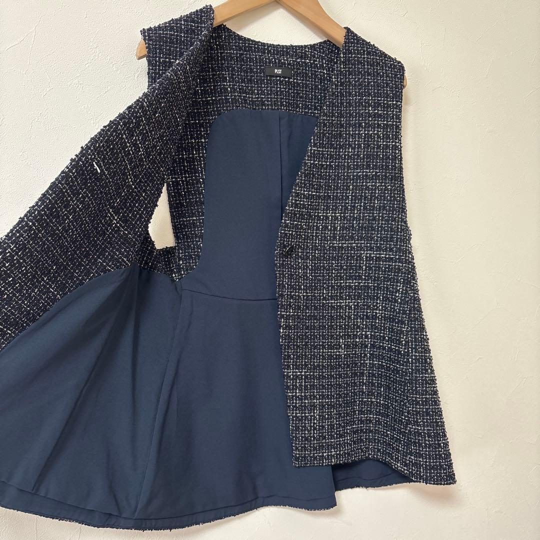 プラステ　【新品】　ツイードペプラムジレ　S