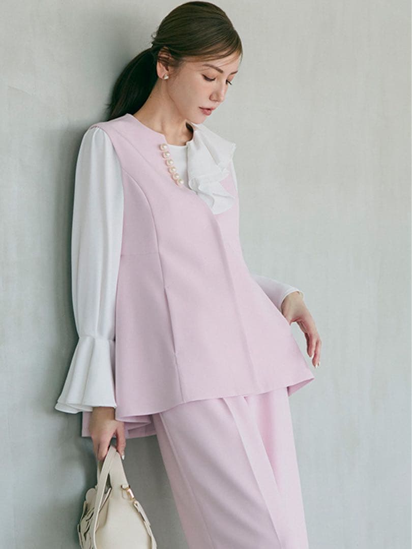 【美品】 CELFORD パールペプラムジレ ピンク
