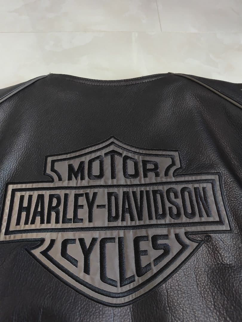 HARLEY-DAVIDSON ブラックレザーベスト【XL】純正チェーン付き