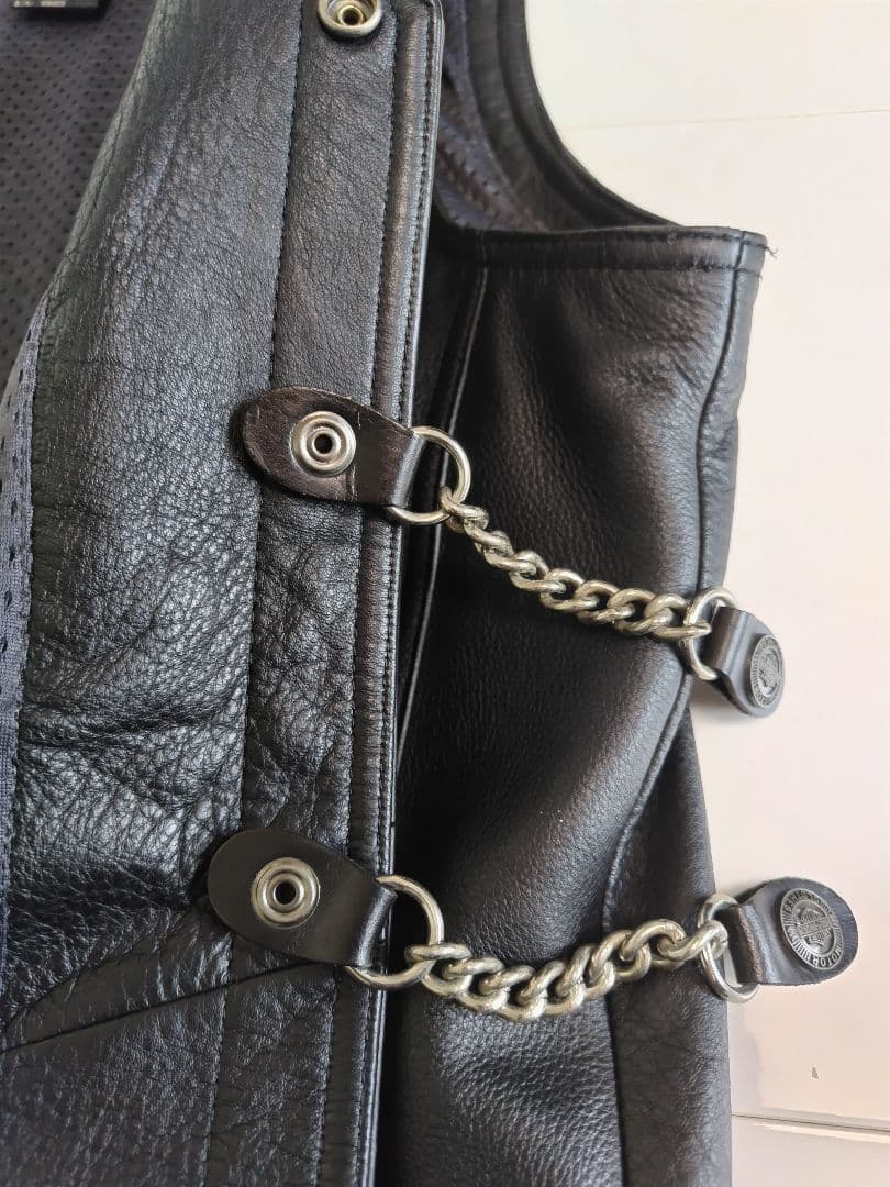 HARLEY-DAVIDSON ブラックレザーベスト【XL】純正チェーン付き
