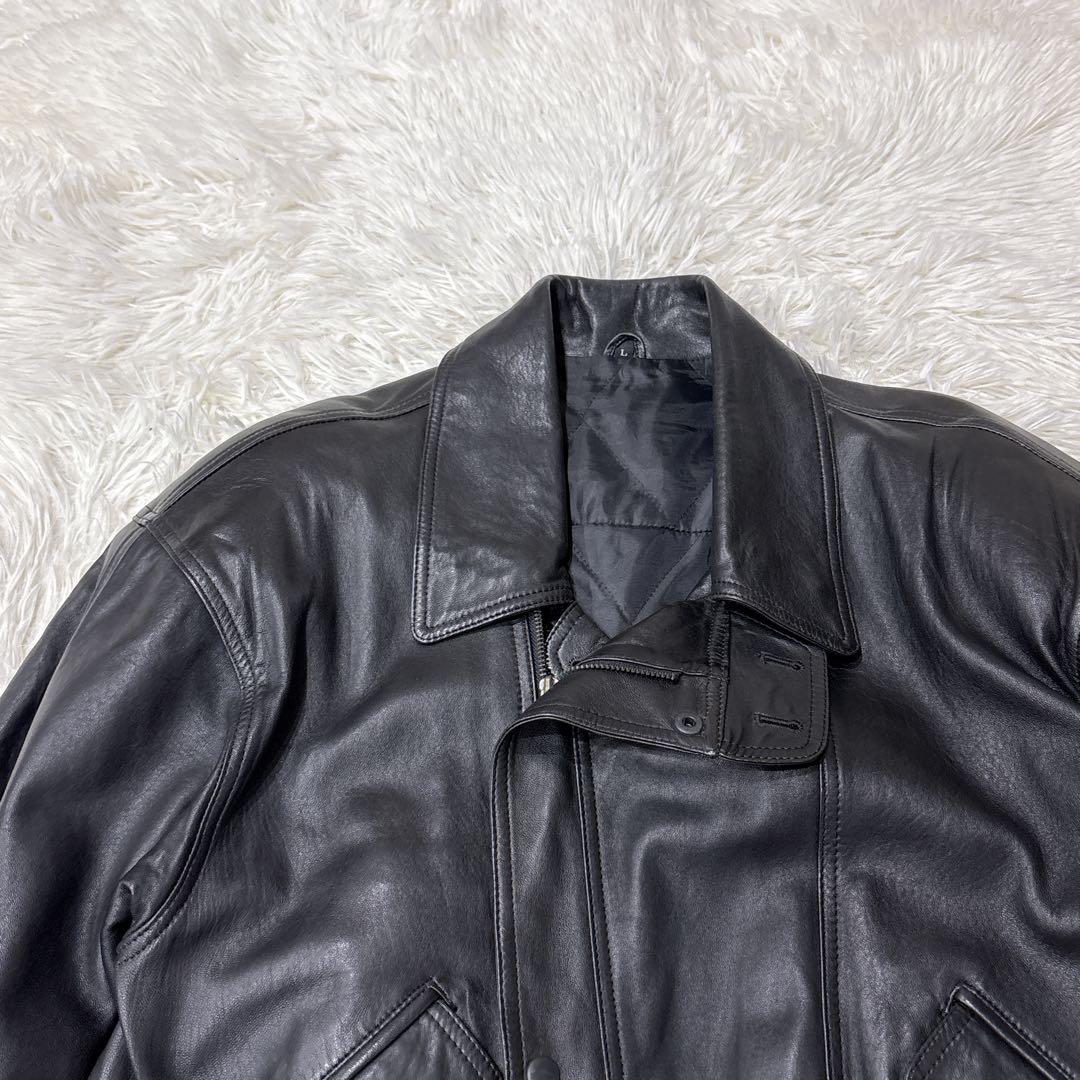 VINTAGE レザージャケット　Lサイズ　羊革　ラムスキン　ブラック　黒　短丈