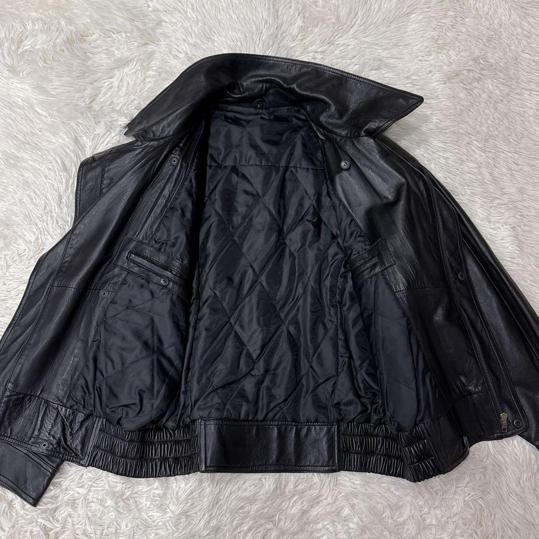 VINTAGE レザージャケット　Lサイズ　羊革　ラムスキン　ブラック　黒　短丈