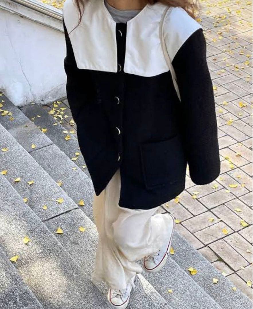 や*き様 MY SAMOYED セーラーツイードジャケットblack smoot