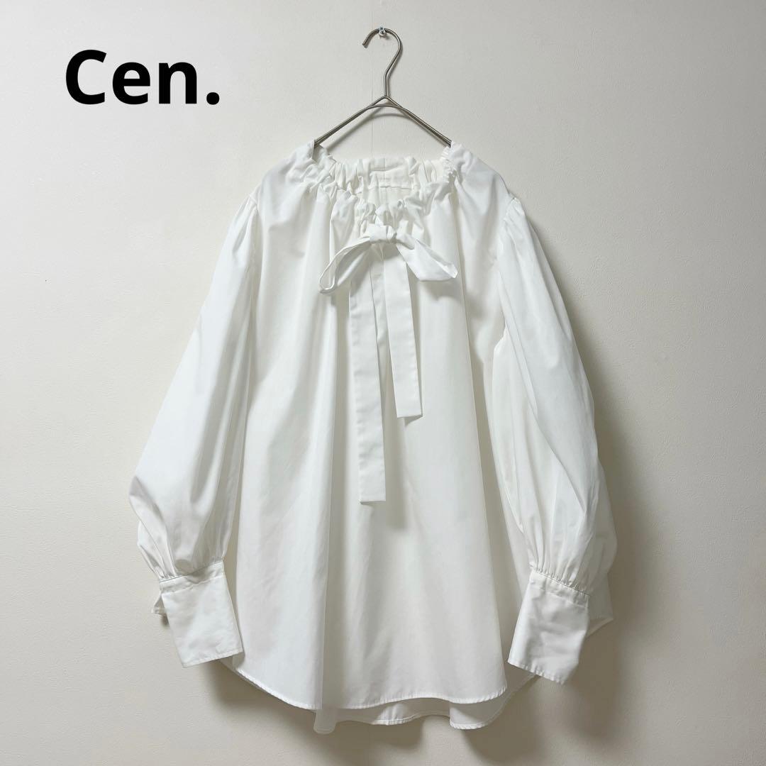 cen.　ブラウス　レディース　ボウタイリボン　Aライン　ボリューム袖　白