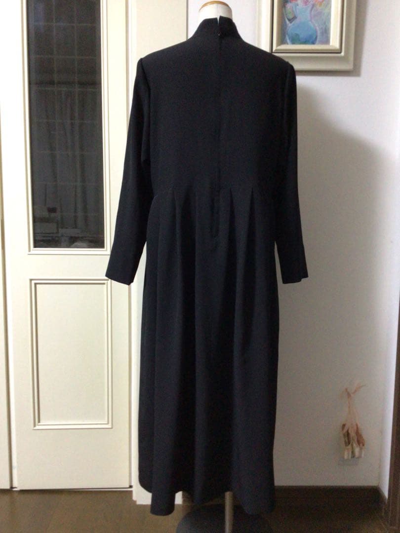着物リメイク喪服スタンドカラーウエストタックロングドレス