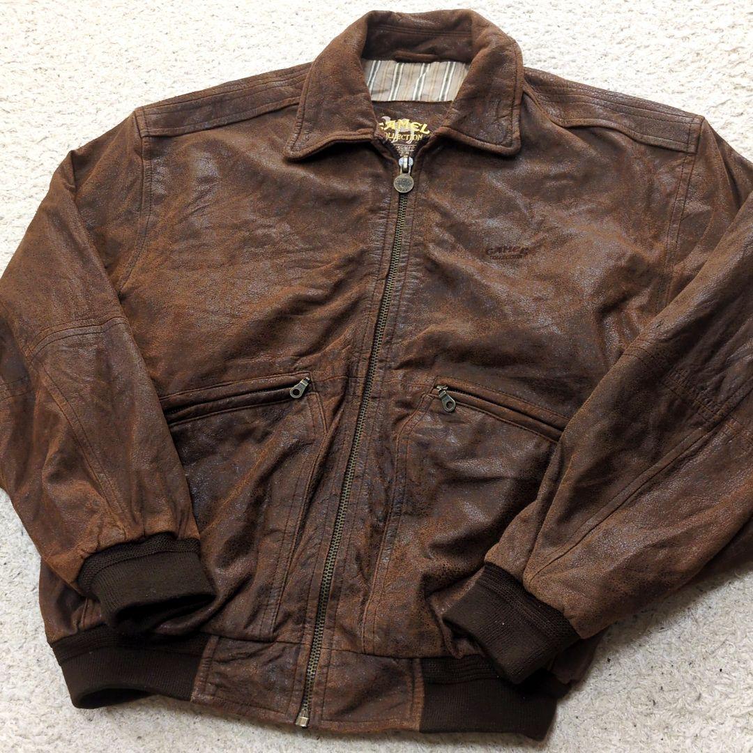 値下げ中2-55 90s古着VINTAGEレザージャケット　CAMEL