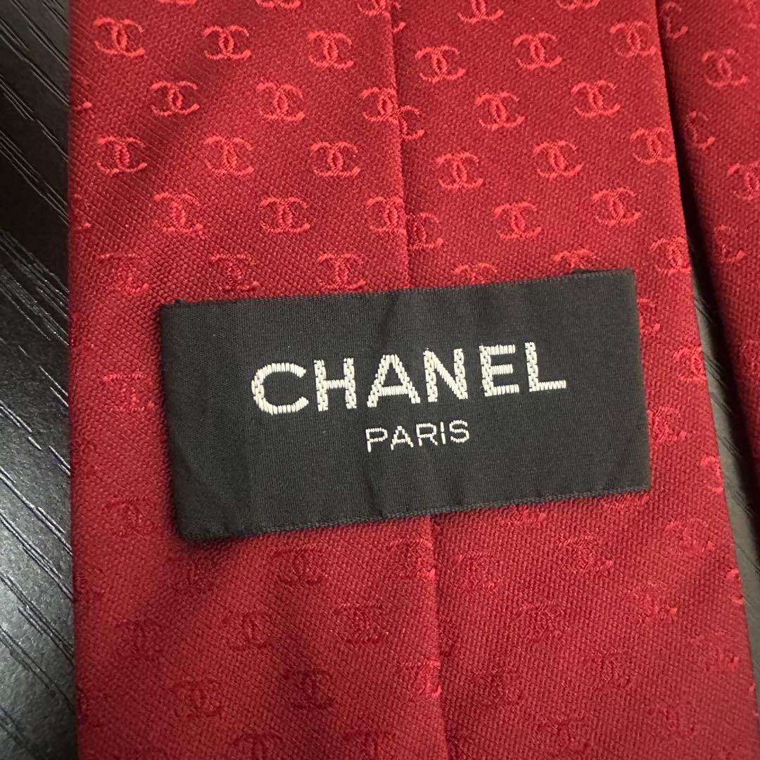 CHANEL シャネル 赤 シルクネクタイ ココマーク総柄
