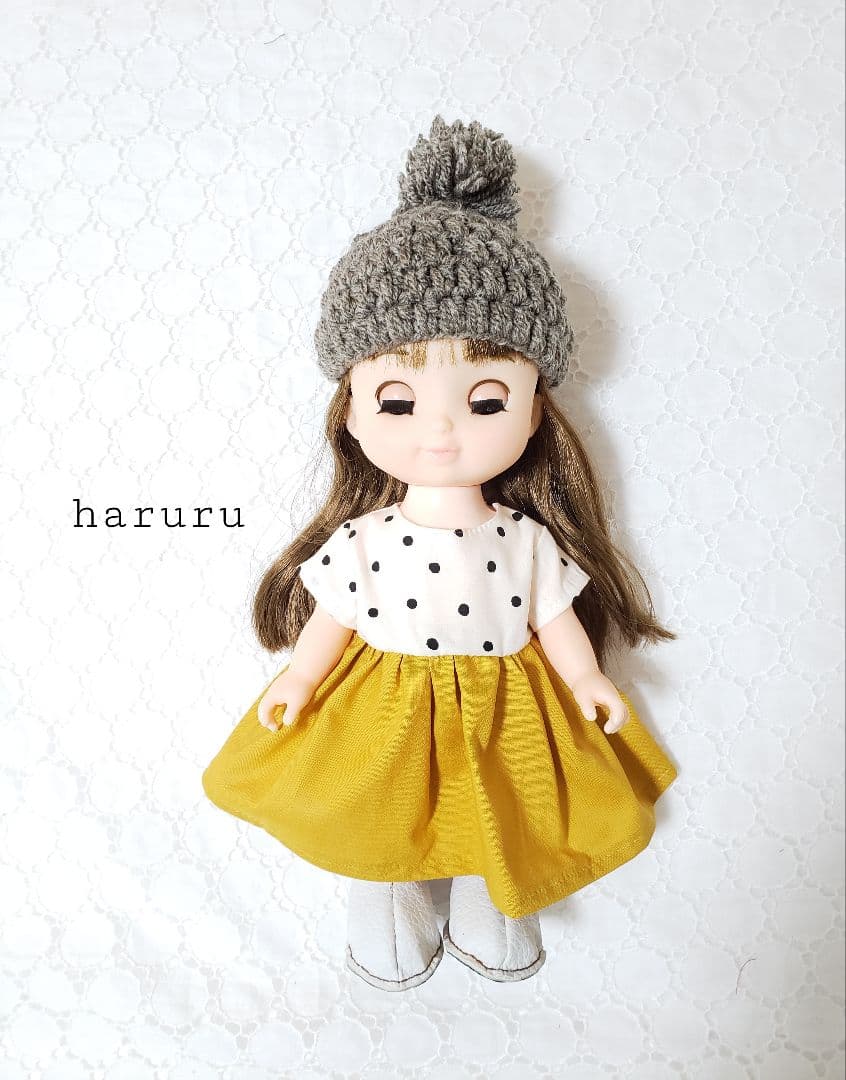 a　ソランちゃん服　半袖ワンピースドットマスタード　コルネちゃん服