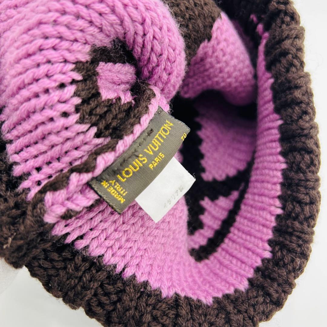 ルイヴィトン LOIS VUITTON ニット帽　ピンク×茶色