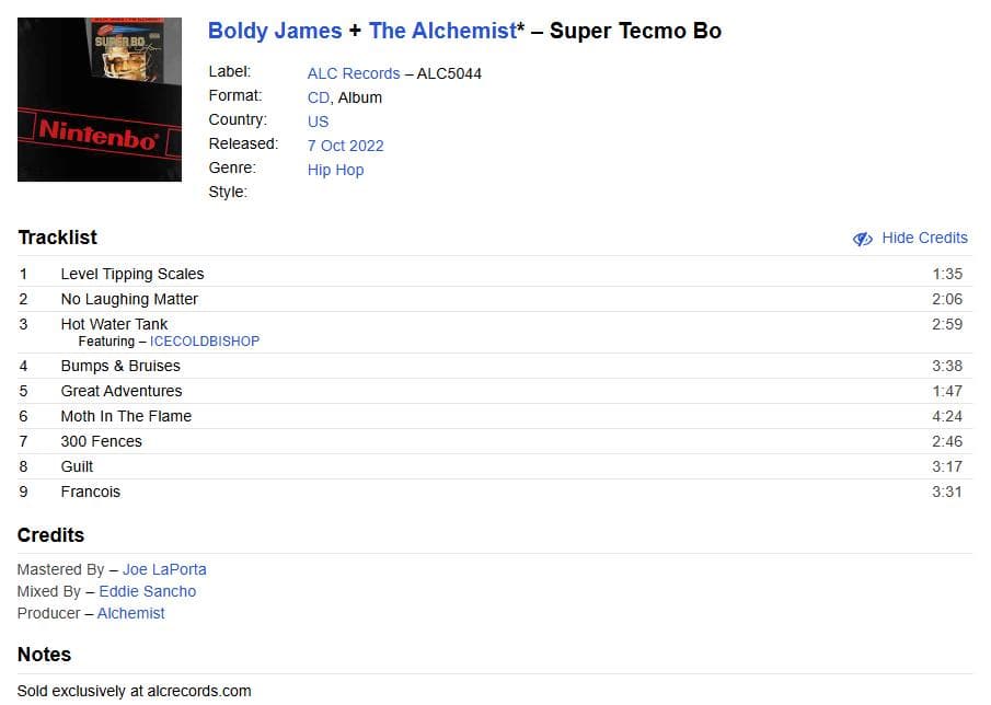 希少 Boldy James Alchemist Super Tecmo Bo