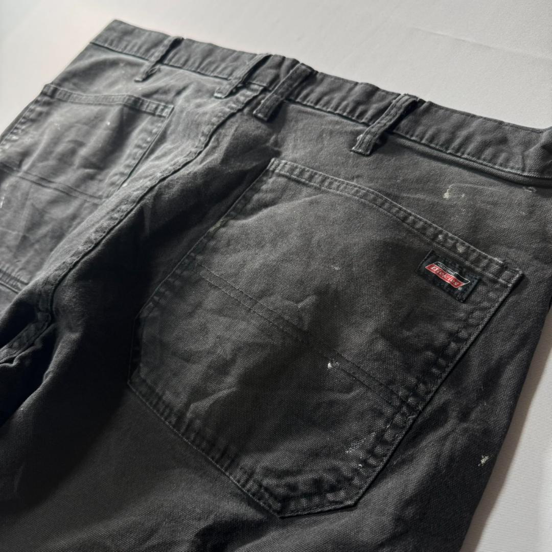 00s 古着 Dickies ダックペインターパンツ ブラック ペンキ w36