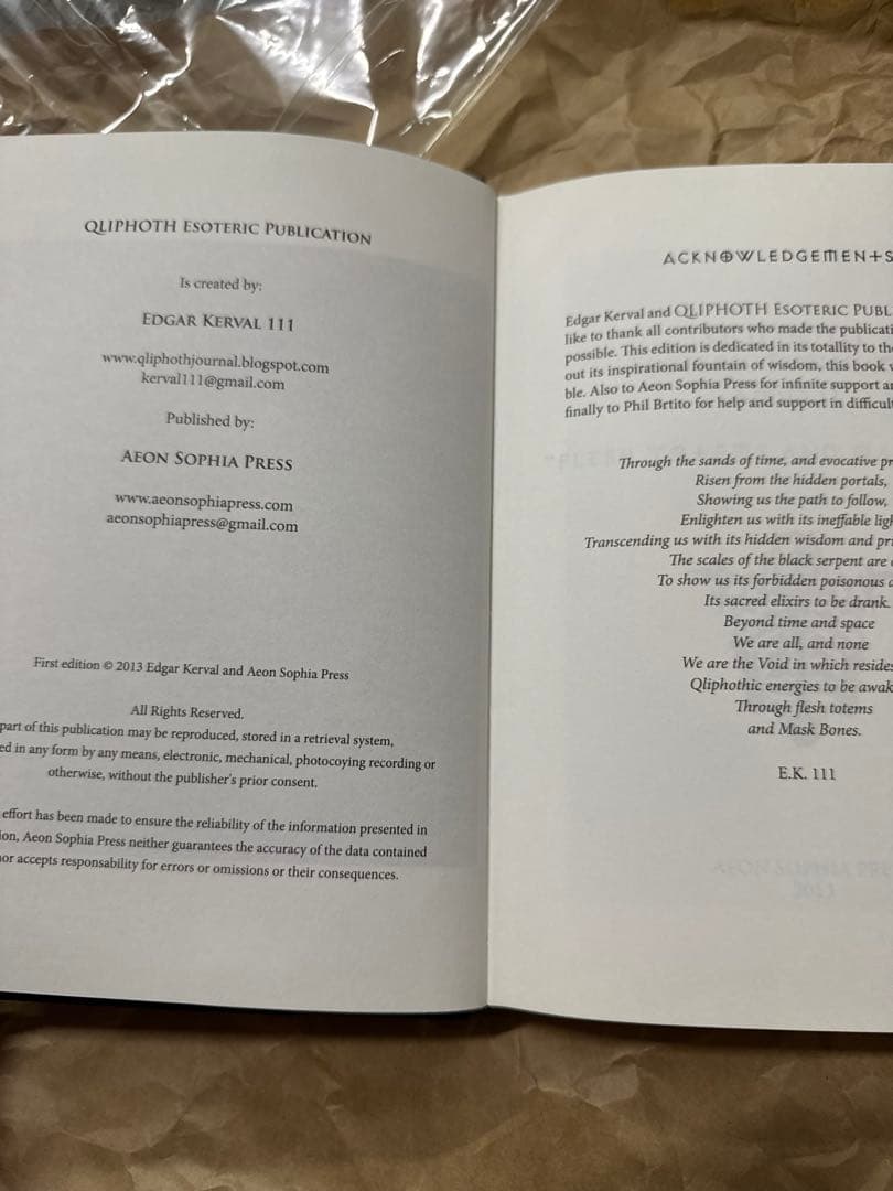 洋書 Qliphoth Esoteric Publication Opus II